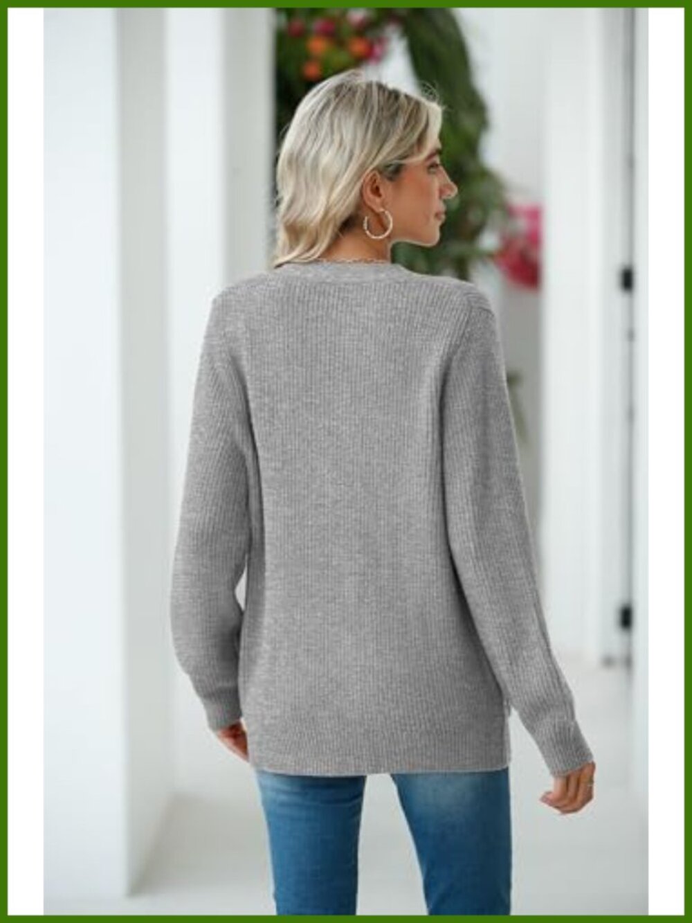 Chunky Knit Cardigan Sweater Long Sleeve V Neck Button Up with Pockets - Picture 2 of 6
